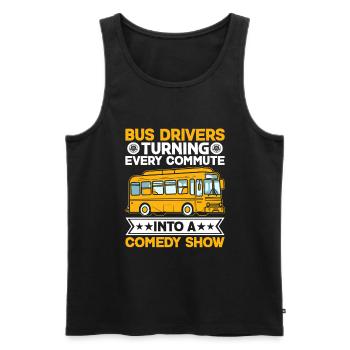 Les chauffeurs de bus transforment chaque trajet en comédie - Débardeur bio Premium Homme - noir - Devant - AI Model Male 178 light (178cm)