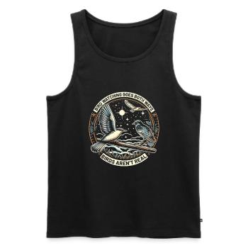 Vogelbeobachtung geht in beide Richtungen: Vögel sind nicht real - Männer Premium Bio Tank Top - Schwarz - Vorne - Michal (187cm)