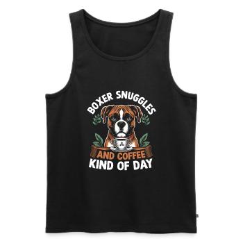 Boxer Câlins Et Café Type De Jour Caféine Chien - Débardeur bio Premium Homme - noir - Devant - AI Model Male 178 light (178cm)