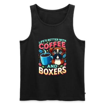 Das Leben ist besser mit Kaffee und Boxershorts Koffein - Männer Premium Bio Tank Top - Schwarz - Vorne - Michal (187cm)