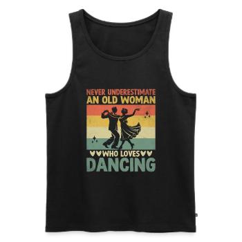 Unterschätzen Sie niemals eine alte Frau, die das Tanzen liebt - Männer Premium Bio Tank Top - Schwarz - Vorne - AI Model Male 178 light (178cm)