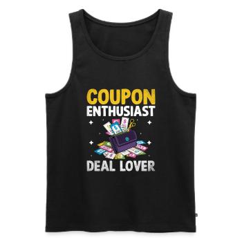 coupon enthousiaste offre amant couponer shopper économiser - Débardeur bio Premium Homme - noir - Devant - AI Model Male 178 light (178cm)