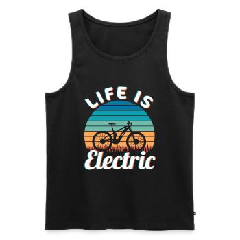 Life is Electric Vintage Ebike Sunset - Men's Premium Organic Tank Top - black - Front - Michal (187cm)