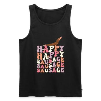 Happy Sausage Dog Groovy Dachshund 70s - Débardeur bio Premium Homme - noir - Devant - AI Model Male 178 light (178cm)