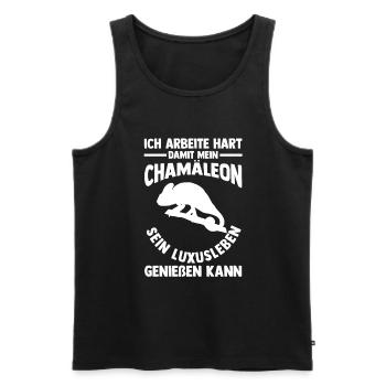 Ich arbeite hart damit mein Chamäleon - Männer Premium Bio Tank Top - Schwarz - Vorne - AI Model Male 178 light (178cm)
