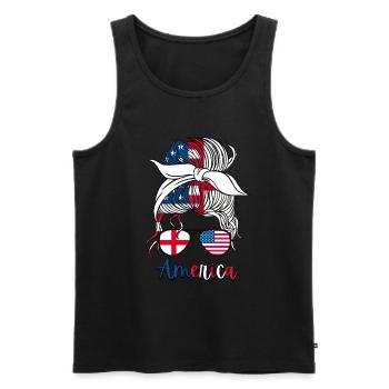 Moitié Américain Moitié Anglais Fille USA Angleterre Drapeau - Débardeur bio Premium Homme - noir - Devant - Michal (187cm)