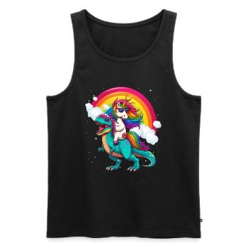 Licorne équitation dinosaure - Débardeur bio Premium Homme - noir - Devant - Michal (187cm)