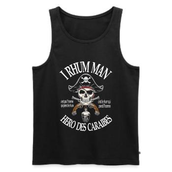i rhum man héro des caraibes,alcool,humour - Débardeur bio Premium Homme - noir - Devant - Michal (187cm)