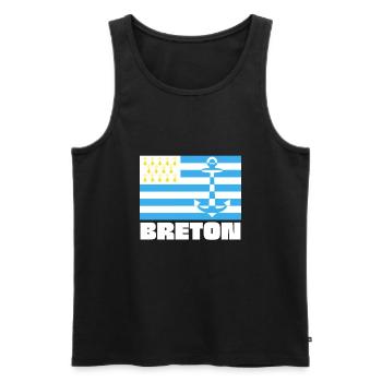 Breton Breizh Pur Beurre Heartbeat - Humour - Débardeur bio Premium Homme - noir - Devant - AI Model Male 178 light (178cm)