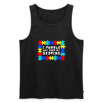 Puzzle Queen - Je passe devant mon heure de coucher - Débardeur bio Premium Homme - noir - Devant - Michal (187cm)