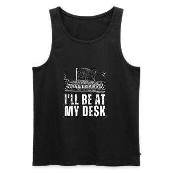 Je serai à mon bureau - Ingénieur du son en train d’enregistrer - Débardeur bio Premium Homme - noir - Devant - AI Model Male 178 light (178cm)