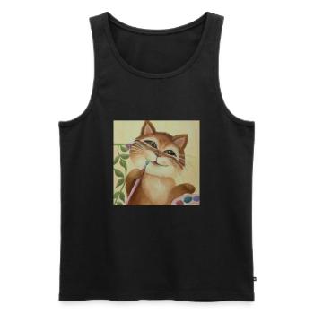 Cat Art History - Men's Premium Organic Tank Top - black - Front - AI Model Male 178 light (178cm)