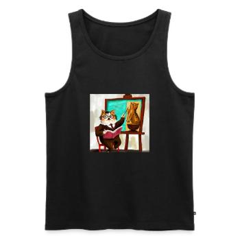 Cat Art History - Men's Premium Organic Tank Top - black - Front - AI Model Male 178 light (178cm)
