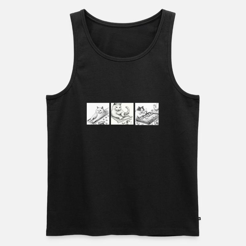 Cats Playing Mahjong - Männer Premium Bio Tank Top - Schwarz