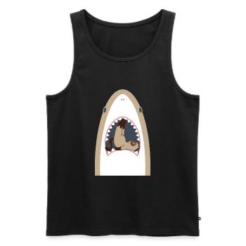 Chat mangeur de requins - Débardeur bio Premium Homme - noir - Devant - AI Model Male 178 light (178cm)