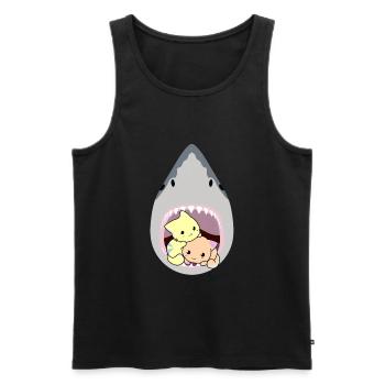 Chat mangeur de requins - Débardeur bio Premium Homme - noir - Devant - AI Model Male 178 light (178cm)
