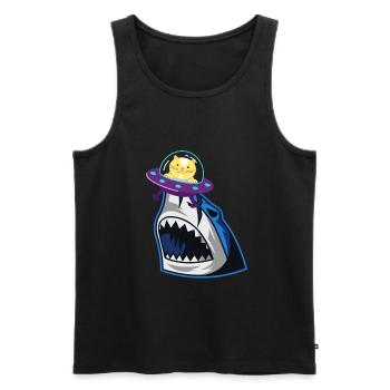 Chat mangeur de requins - Débardeur bio Premium Homme - noir - Devant - AI Model Male 178 light (178cm)