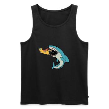 Chat mangeur de requins - Débardeur bio Premium Homme - noir - Devant - AI Model Male 178 light (178cm)