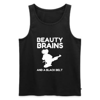 Beauty Brains et une ceinture noire - Débardeur bio Premium Homme - noir - Devant - Michal (187cm)