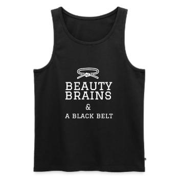 Beauty Brains et une ceinture noire - Débardeur bio Premium Homme - noir - Devant - Michal (187cm)