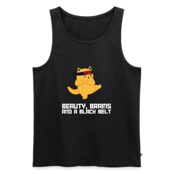 Beauty Brains et une ceinture noire - Débardeur bio Premium Homme - noir - Devant - Michal (187cm)