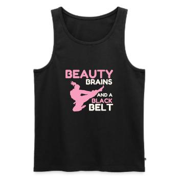 Beauty Brains et une ceinture noire - Débardeur bio Premium Homme - noir - Devant - Michal (187cm)