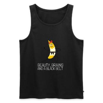 Beauty Brains et une ceinture noire - Débardeur bio Premium Homme - noir - Devant - Michal (187cm)