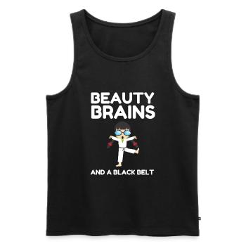 Beauty Brains et une ceinture noire - Débardeur bio Premium Homme - noir - Devant - Michal (187cm)