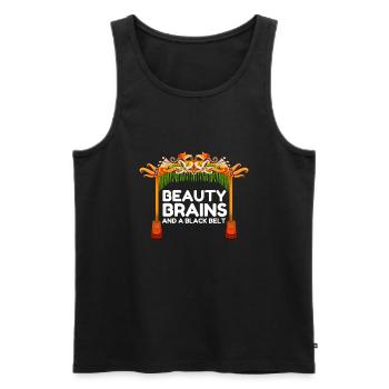 Beauty Brains et une ceinture noire - Débardeur bio Premium Homme - noir - Devant - Michal (187cm)