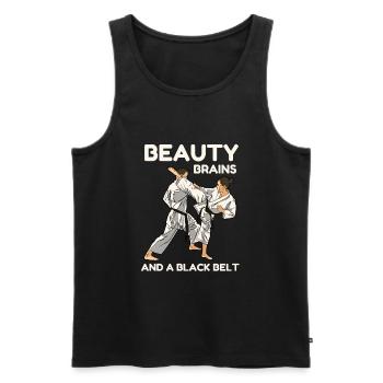 Beauty Brains et une ceinture noire - Débardeur bio Premium Homme - noir - Devant - Michal (187cm)