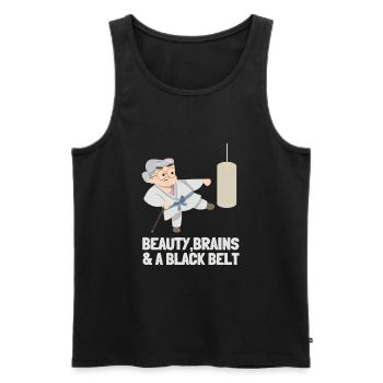 Beauty Brains et une ceinture noire - Débardeur bio Premium Homme - noir - Devant - Michal (187cm)