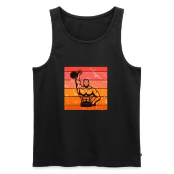 Kettlebell Workout Retro Fitness Gym - Männer Premium Bio Tank Top - Schwarz - Vorne - Michal (187cm)