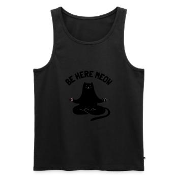Yoga Cat - Be Here Meow - Men's Premium Organic Tank Top - black - Front - AI Model Male 178 light (178cm)