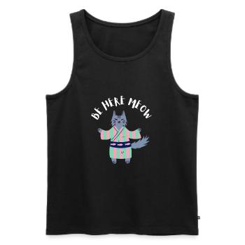 Yoga Cat - Be Here Meow - Men's Premium Organic Tank Top - black - Front - AI Model Male 178 light (178cm)