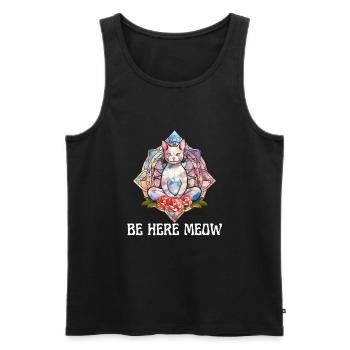 Yoga Cat - Be Here Meow - Men's Premium Organic Tank Top - black - Front - AI Model Male 178 light (178cm)
