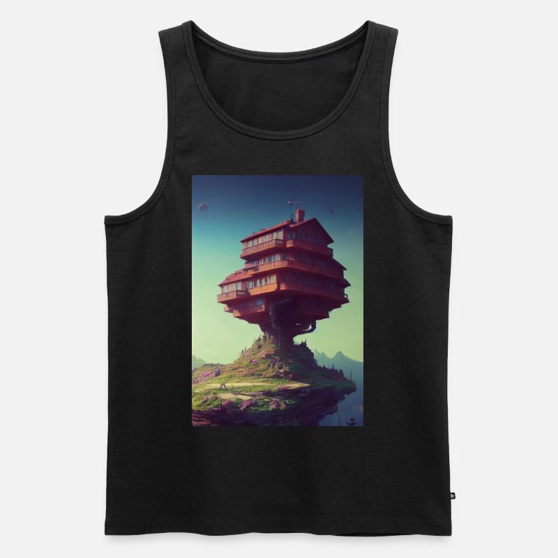fantasy house on mountain clif - Männer Premium Bio Tank Top - Schwarz