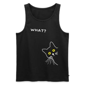Curious Cat - Men's Premium Organic Tank Top - black - Front - AI Model Male 178 light (178cm)