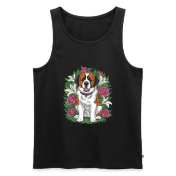 Chien de dessin animé de Saint-Bernard avec des roses et des lys - Débardeur bio Premium Homme - noir - Devant - Michal (187cm)