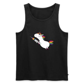 Licorne Immunicorn avec seringue arc-en-ciel - Débardeur bio Premium Homme - noir - Devant - AI Model Male 178 light (178cm)