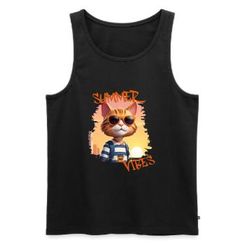 Summer Vibes | coole Katze mit Sonnenbrille - Männer Premium Bio Tank Top - Schwarz - Vorne - AI Model Male 178 light (178cm)