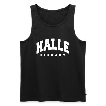 Halle - Männer Premium Bio Tank Top - Schwarz - Vorne - AI Model Male 178 light (178cm)