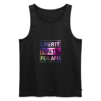 Liberté Égalité FCK AFD shirt - Men's Premium Organic Tank Top - black - Front - AI Model Male 178 light (178cm)