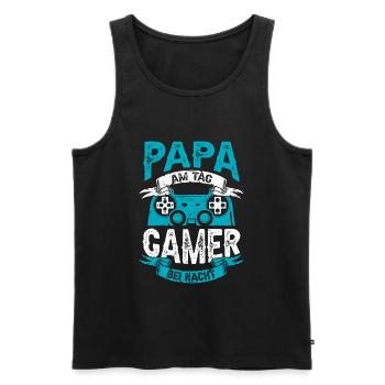 PAPA AM TAG GAMER BEI NACHT | Vater Gaming Zocker - Männer Premium Bio Tank Top - Schwarz - Vorne - Michal (187cm)