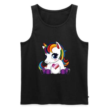 Einhorn mit Lesben Flagge Herz - Lesben Farbe - Männer Premium Bio Tank Top - Schwarz - Vorne - AI Model Male 178 light (178cm)