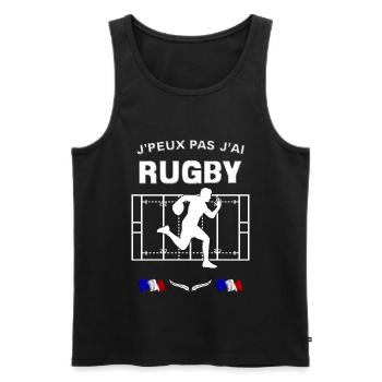 j'peux pas j'ai rugby Idée cadeau Rugby - Débardeur bio Premium Homme - noir - Devant - AI Model Male 178 light (178cm)