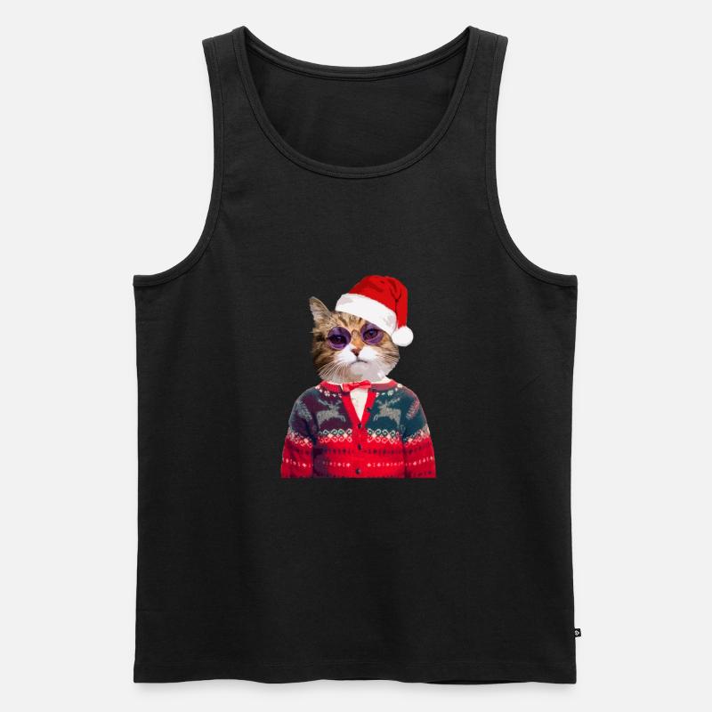 Katze im hässlichen Weihnachtspullover - Männer Premium Bio Tank Top - Schwarz