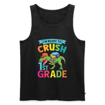 Ready Crush T-Rex Dinosaures de 1ère Classe - Débardeur bio Premium Homme - noir - Devant - AI Model Male 178 light (178cm)