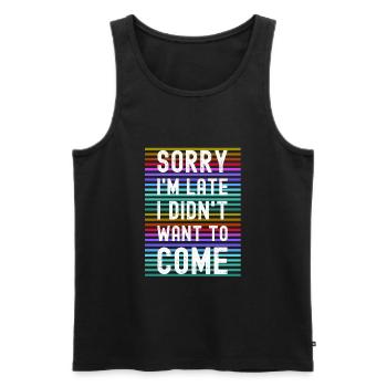 Sorry I'm late party humor feast feast - Men's Premium Organic Tank Top - black - Front - AI Model Male 178 light (178cm)