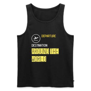 Destination de départ autour du monde Avion - Débardeur bio Premium Homme - noir - Devant - Michal (187cm)