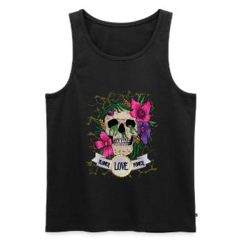 Skull skull flower rockabella - Men's Premium Organic Tank Top - black - Front - AI Model Male 178 light (178cm)